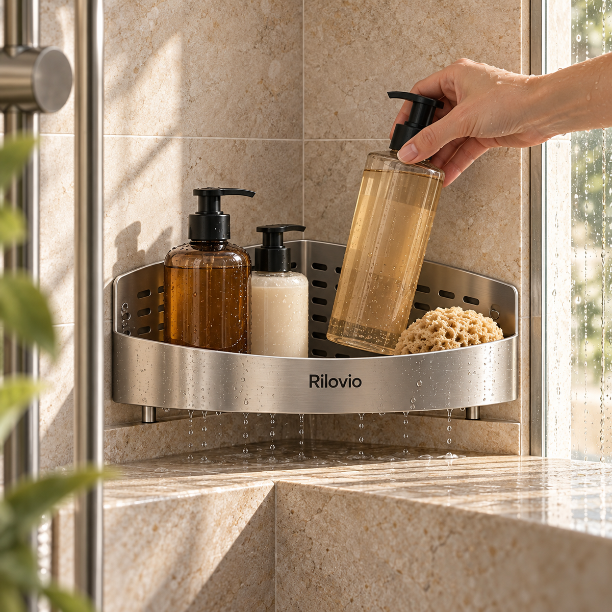 Rilovio FloatDrain Corner Shower Basket