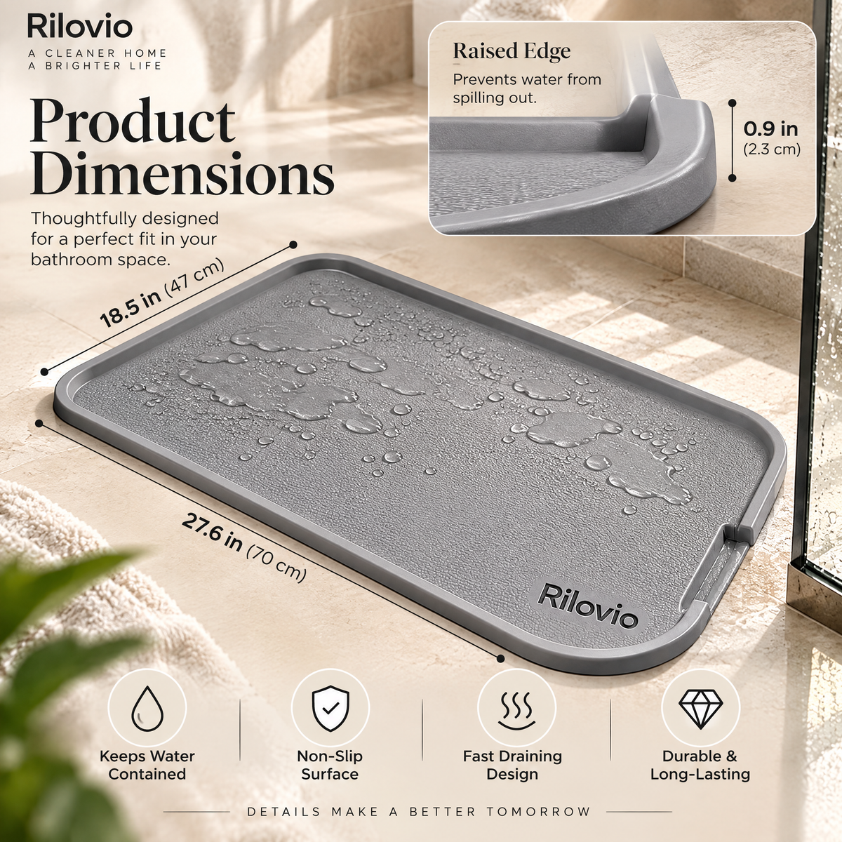 Rilovio EdgeChannel Silicone Bath Mat