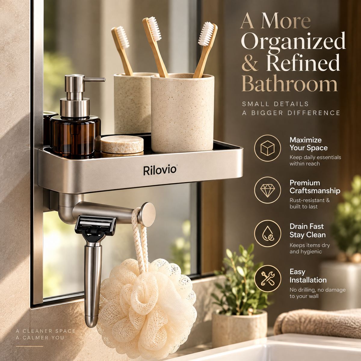 Rilovio MirrorDock Shelf & Hook