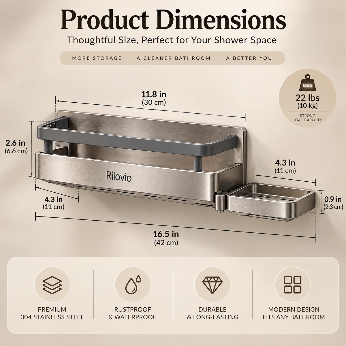 Rilovio WingFold Expandable Shower Shelf