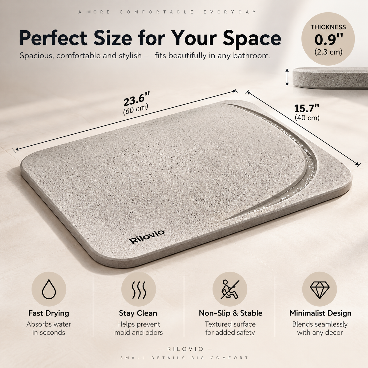 Rilovio CrescentFlow Anti-Slip Bath Mat