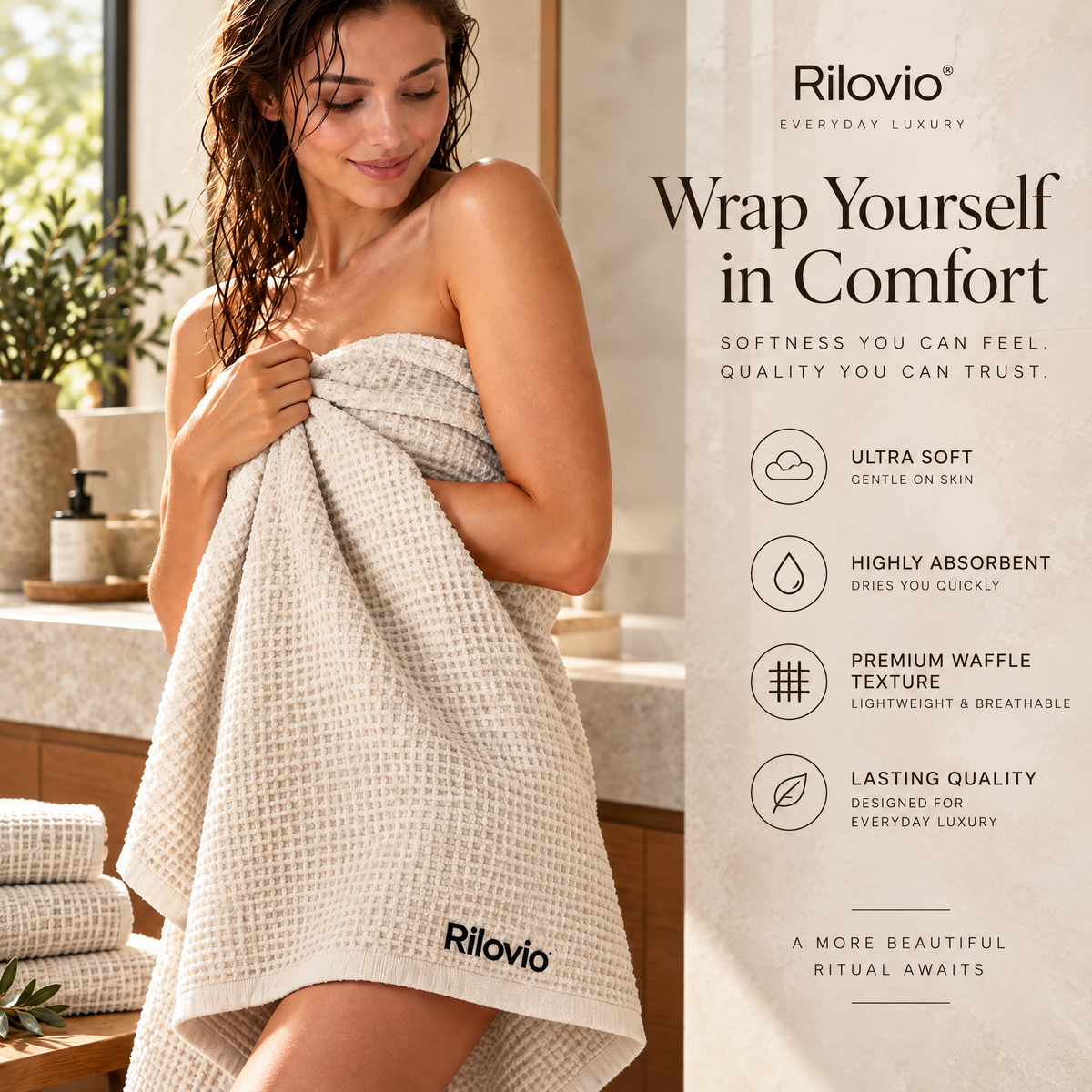 Rilovio SnapLoop Waffle Bath Towel
