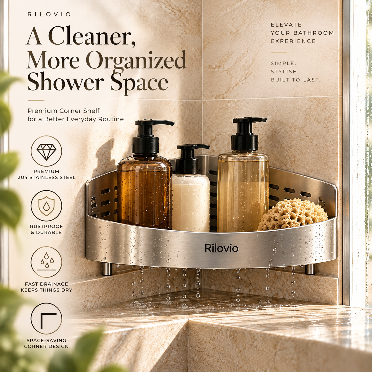 Rilovio FloatDrain Corner Shower Basket