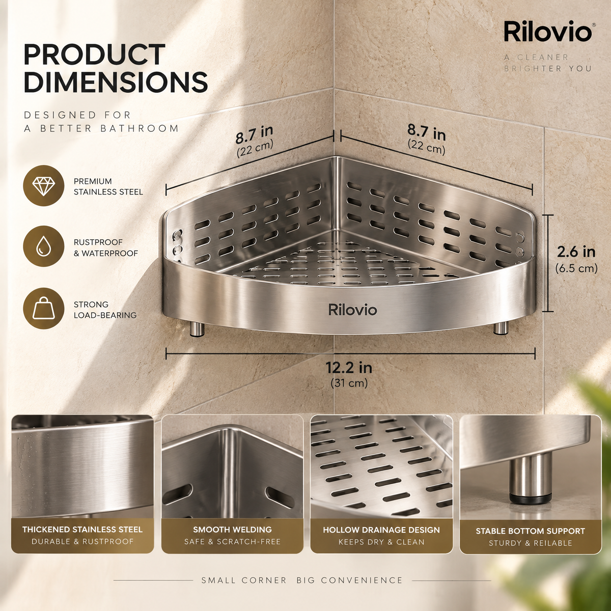 Rilovio FloatDrain Corner Shower Basket