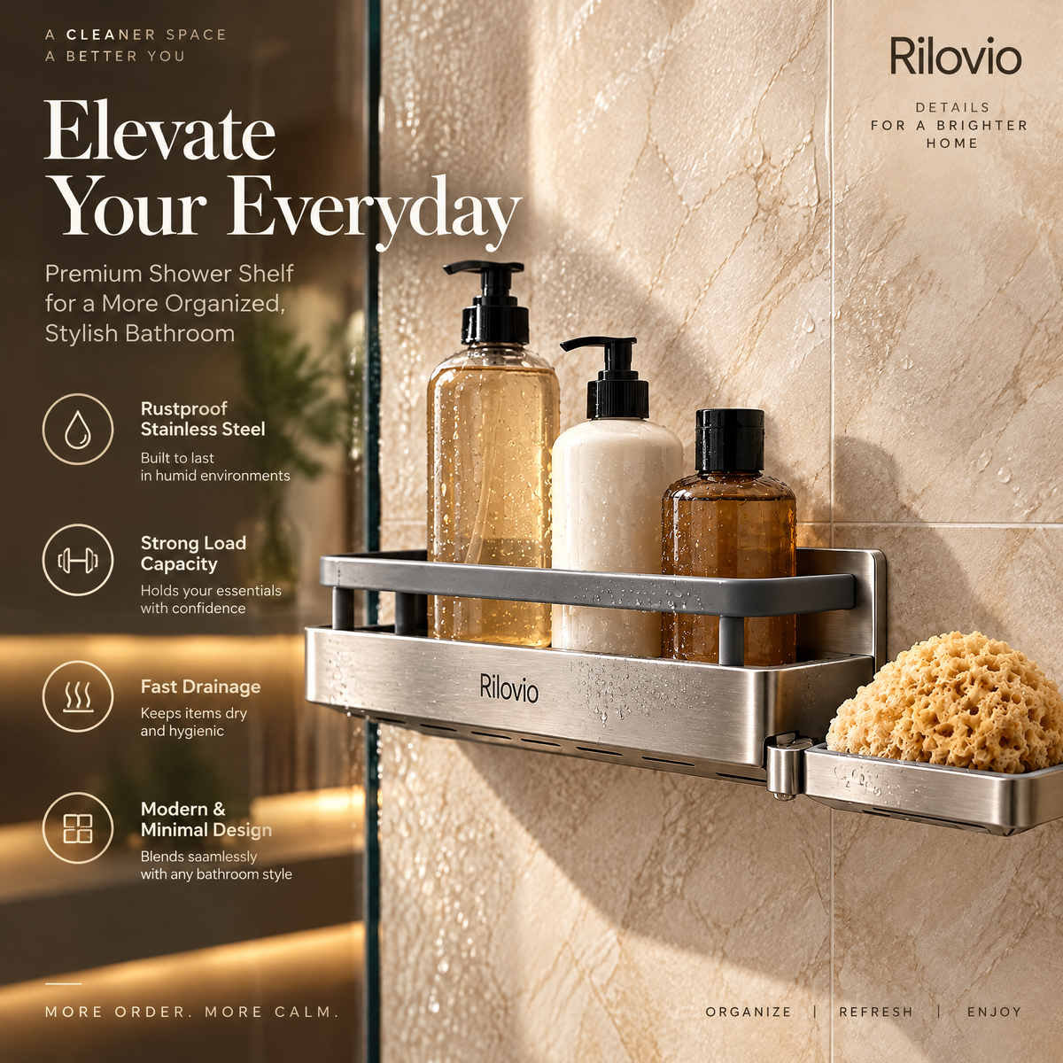 Rilovio WingFold Expandable Shower Shelf